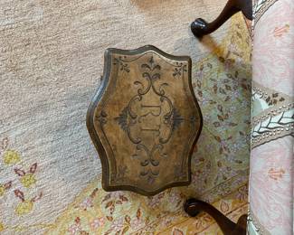 $190. Carved antique wood initialed footstool  "RT".   15"w x 12.5"d x 9.5"h.  Available for online purchase which opens Wednesday at 7pm.  See sale description to learn how to buy online. 