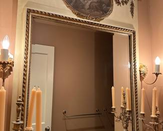 $890. Antique French Trumeau mirror painted cream and gold.  35"w x 53"h.  Available for online purchase which opens Wednesday at 7pm.  See sale description to learn how to buy online. 