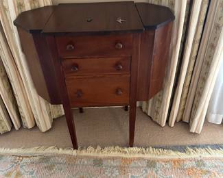 $90. Vintage sewing notions table - three drawer.  25.5"w x 14.5'd x 27.5"h.  Available for online purchase which opens Wednesday at 7pm.  See sale description to learn how to buy online. 