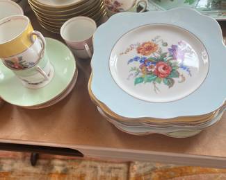 $50. Colclough China “tea” set.  made in Longton England. Set of eight plates and seven tea cups.