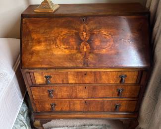 $290. Antique drop leaf desk- beautiful wood detailing.  29.5" x 28" deep when open x 38"h.  Available for online purchase which opens Wednesday at 7pm.  See sale description to learn how to buy online. 