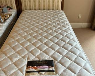 $390. Pair of antique french twin beds with wood framed upholstered headboards.  Headboards are 31"w x 20"d x 66"h.  Available for online purchase which opens Wednesday at 7pm.  See sale description to learn how to buy online. 