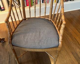 $380. Rattan and caned seat occasional chair.  20"w  x 21"d x 36"h.  Custom cushion with Kravet Fabric. 
Available for online purchase which opens Wednesday at 7pm.  See sale description to learn how to buy online. 