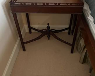 $290. Rail top mahogany side table.  28"w x 17"d x 29"h. Available for online purchase which opens Wednesday at 7pm.  See sale description to learn how to buy online. 