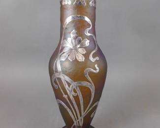 Loetz sterling overlay vase