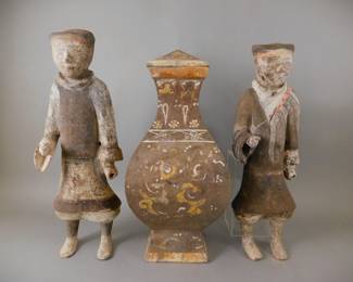 Han Dynasty tomb figures and vessel