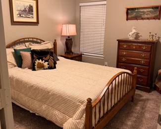 Beautiful headboard & matching footboard.  Chest of drawer, side table. 