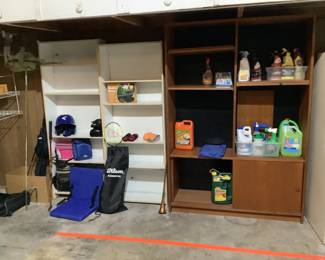 some sports items and shelving
