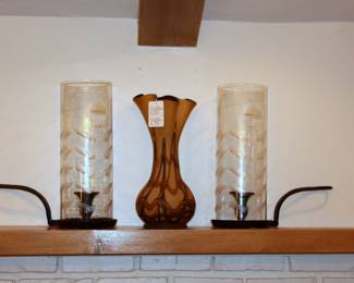 Essie Zarah and Pair of Candleholders with Cut Glass Shades $50 each