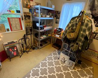 Music room
Antique electronics
Memorabilia
Art supples
Books
Bootlegs
Guitar stands, straps, strings