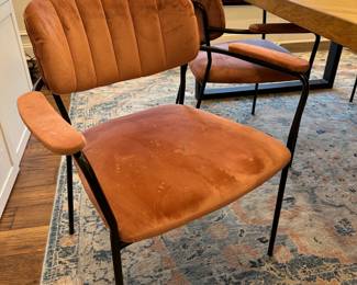 C49 - $175. Set of 4 Velour Covered - Metal Framed Chairs. Chairs are all sturdy and look cute but have water spots / wear. 