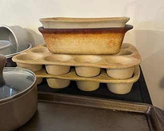 C74 - Pampered Chef Stoneware. Muffin Pans $12 each. Bread Pans $10 each. 