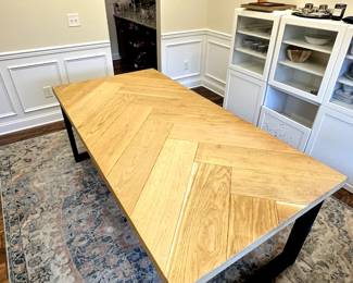 C48 - $350. Herringbone Wooden Look Top with Metal Base. Table Measures 79" long x 39" x 30" tall. Chairs are priced separately. 