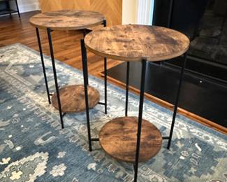 C81 - $30. PAIR of Vecelo Round End Tables. Measures 15.5" round x 23.75" tall. 