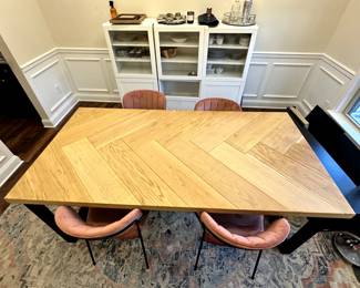 C48 - $350. Herringbone Wooden Look Top with Metal Base. Table Measures 79" long x 39" x 30" tall. Chairs are priced separately. 