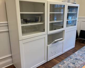 C76 - $175. IKEA Besta Storage Cabinets. Overall in good condition but some pieces show more wear and need tightening. 