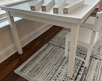 C65 - $150. Pottery Barn "Carolina Activity Table". Kids Table with Shorter & Taller Leg Sets. 2 chairs. Gently used with lots of enjoyment left! Measures 32.5" wide x 48.5" long x 15 (short legs)  24" (tall legs).