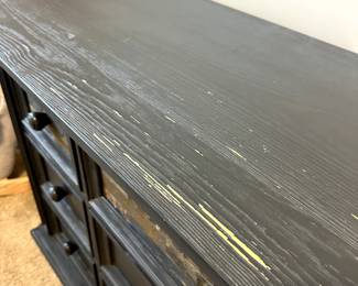 C13 - $150. "Soho Baby" Stone Hill 9 drawer Dresser Smoke Gray - 2017.  Dresser measures 60" wide x 20" deep x 34" tall. One knob needs some glue - all drawers slide easily with soft close drawers. Top has some flaking paint - see photos.  