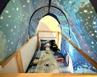 C3 - $140. IKEA Twin KURA Bed with Space Shade. (Bed has lots of configuration options!) Includes Clean IKEA foam mattress. Gently used - in great condition! Measures 82" wide x 39" deep x 45" tall. 