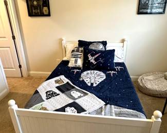 C11 - $350. Full Size Pottery Barn "Catalina" Bed. Very nice, clean foam mattress. Excellent condition - very gently used. 