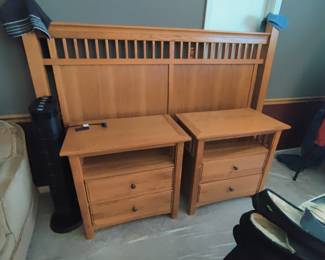 MISSION STYLE KING HEADBOARD $100 AND TWO MATCHING NIGHT STANDS $ 85 EACH