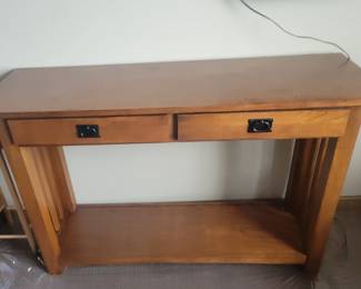 MISSION STYLE SOFA TABLE $65 AND TWO MISSION STYLE END TABLES $40 EACH