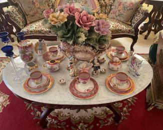 Vintage Victorian Capodimonte porcelain flower arrangement stamped made in Italy and Bavarian tea set