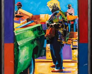 H.C. Porter (Amer., b. 1963), "Woodrow Wilson Blvd. Fruit Stand", mixed media original work on paper
