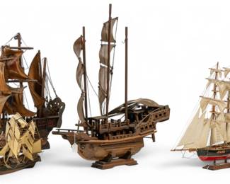 Collection of five assorted model ships of varying sizes