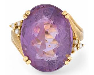 14K Amethyst and Pearl Ring
