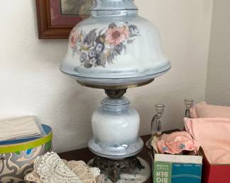 Beautiful vintage blue Hurricane Lamp