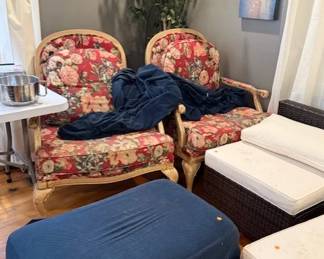 Arm Chairs and matching ottoman from Bassett.  Sold with or without sure fit covers. 