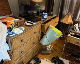 Ratan and Bamboo Dresser, Chest, two nightstands and Matching Lamps from Pier One Imports