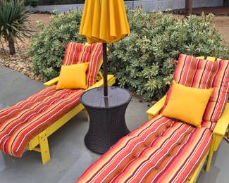 Lots of colorful patio furniture