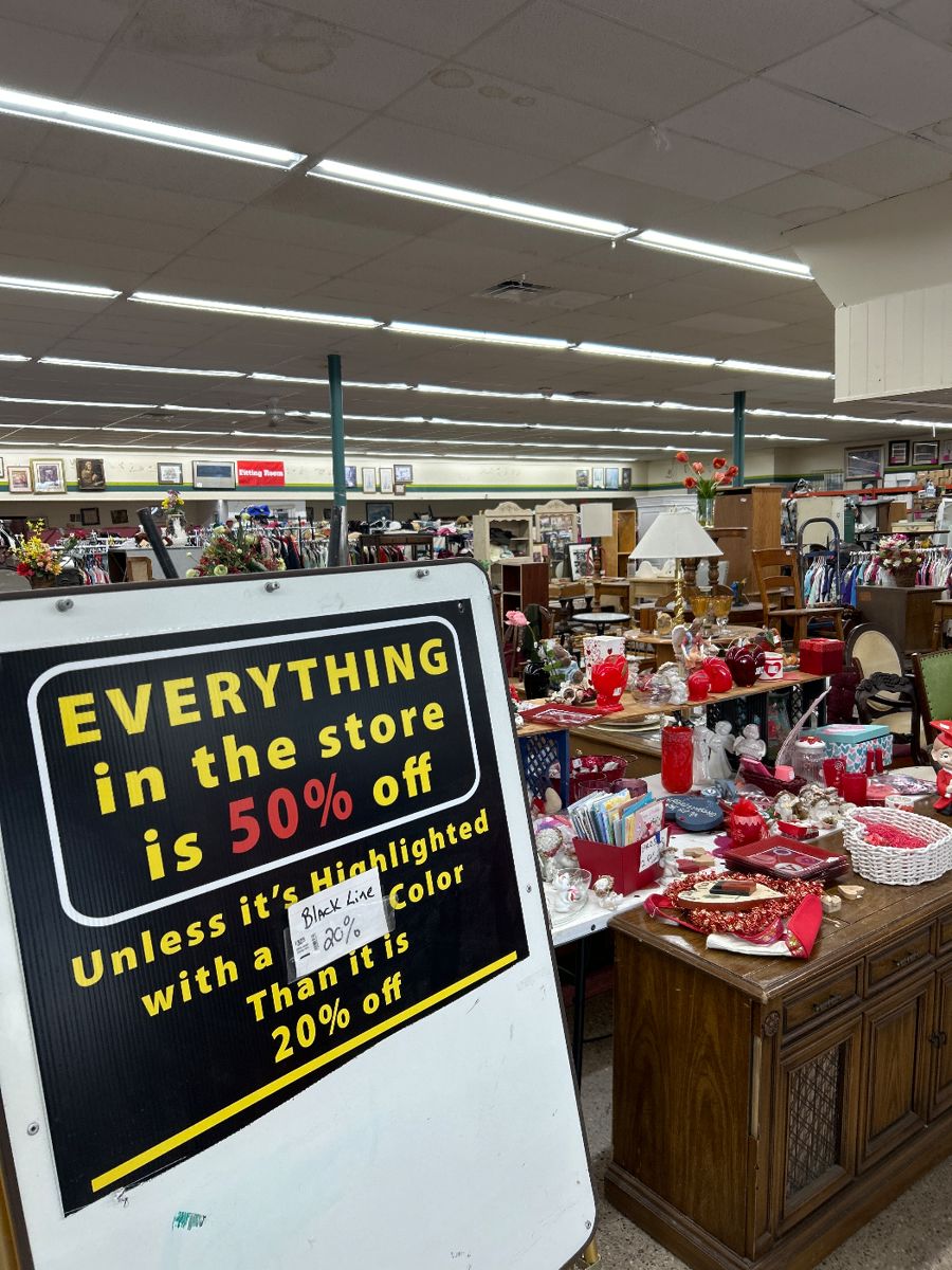 Most everything will be 50% off... clothing will be more than half off as most will be $2 out the door. Items priced over $20 will be half off but that's only a few items. 