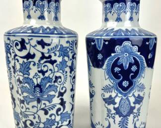 #70 • Two Blue and White Floral Chinoiserie Vases
