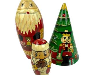 #162 • Three Holiday Nesting Nesting Dolls - Two Santa Claus & A Christmas Tree
