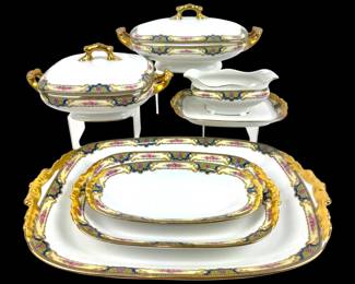 #116 • 8 PC. Bawo & Dotter Elite Works Limoges Pink Rose Serving Pieces
