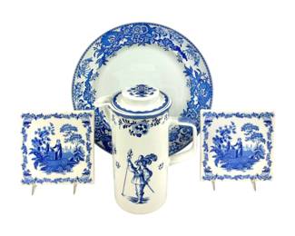#95 • Blue and White Collection: Spode Platter and 2 Tiles, Coffee Pot by Johnson Bros
