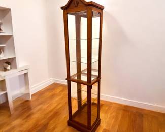 #136 • Lighted Mirrored Oak Curio Display Cabinet
