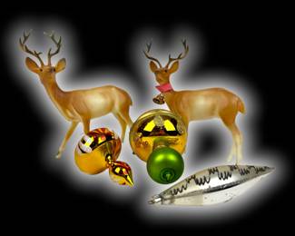 #187 • Vintage Christmas Ornaments & Small Reindeeers
