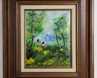 Greeve: Signed Enamel on Copper Waterside Art, Fra ...