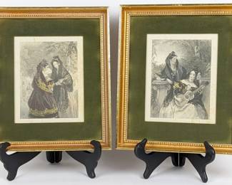 #84 • Pair Framed 1883 Book Plate Engravings - Spanish Countess Blessington Poems

