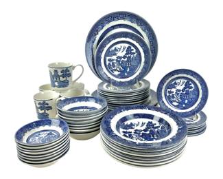 #56 • 54 PC Johnson Brothers Willow Blue Dinnerware Set
