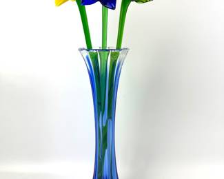 #5 • Art Glass 15" Vase & 3 19" Art Glass Flowers
