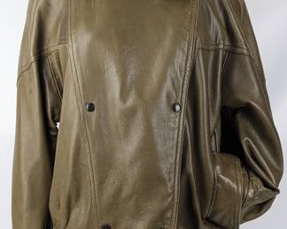 #50 • Maxima Olive Green Sz M Leather Double-Breasted Jacket
