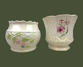 #155 • Two Vintage Belleek Planters - Ireland
