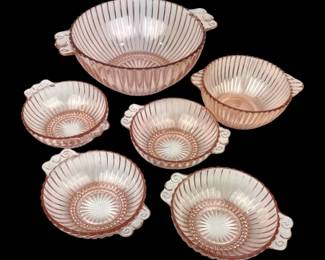 #96 • Six Vintage Queen Mary Pink Depression Glass Bowls
