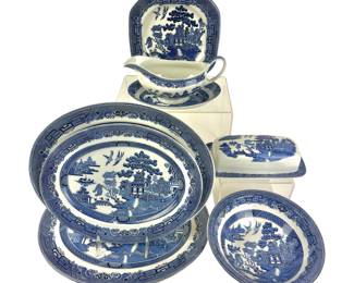 #57 • 11 PC Johnson Brothers Willow Blue Dinnerware Serving Pieces
