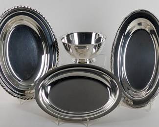 #38 • Silverplate Fina Repro Paul Revere Bowl and 3 Bowl Platters
